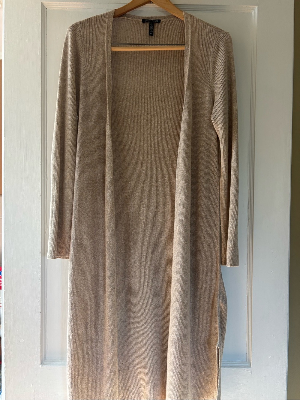 Eileen fisher Brand Women's Long Open Front Ribbed Cardigan - Taupe